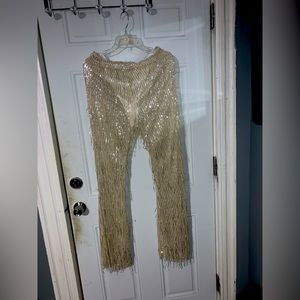 Sequin tan/ gold wide legged pants